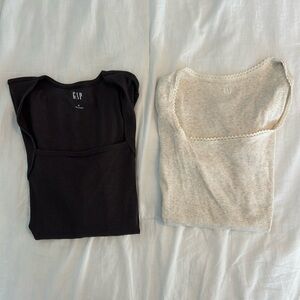 GAP Brown Long Sleeve and Cream Lace-Trim Short Sleeve T- Shirts